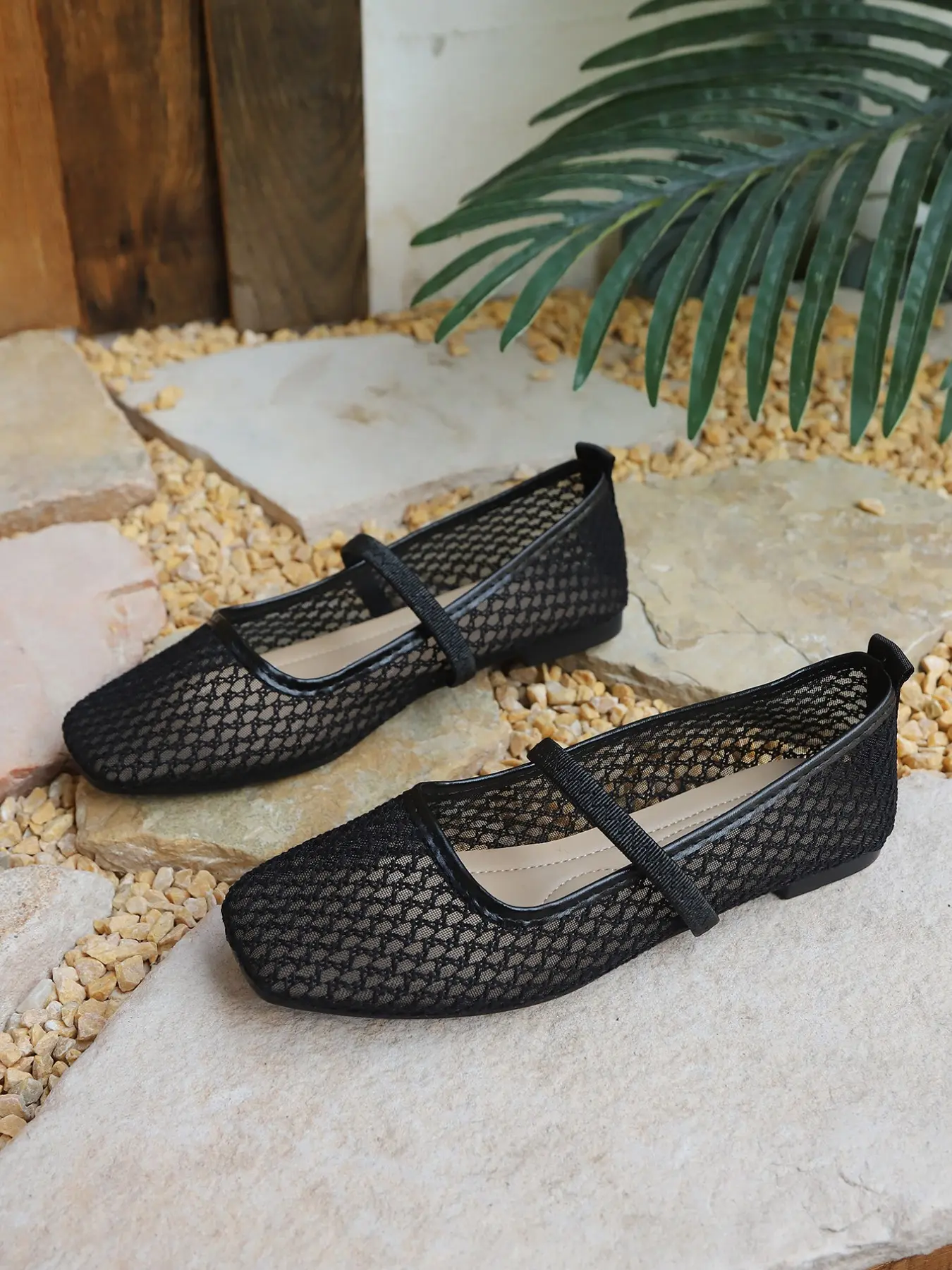 Summer Breathable Mesh Mary Jane Shoes for Women, Round Toe Buckle Low Top Flat Sandals, Soft Sole Hollow Out Fairy Shoes