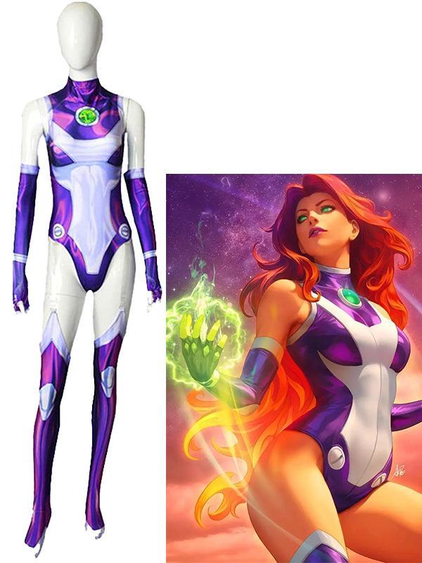 Starfire Superhero Jumpsuit Zentai Bodysuit Halloween Anime Cosplay Costume Sexy Women Carnival Party Outfits