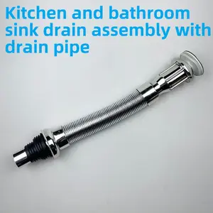 Kitchen Bathroom Sink Drain Kit, Flexible Bendable Drain Pipe Set, Durable Steel Wire, Rubber Odor Seal, Stainless Steel Abs Rubber, 3.7cm-5cm Hole Size