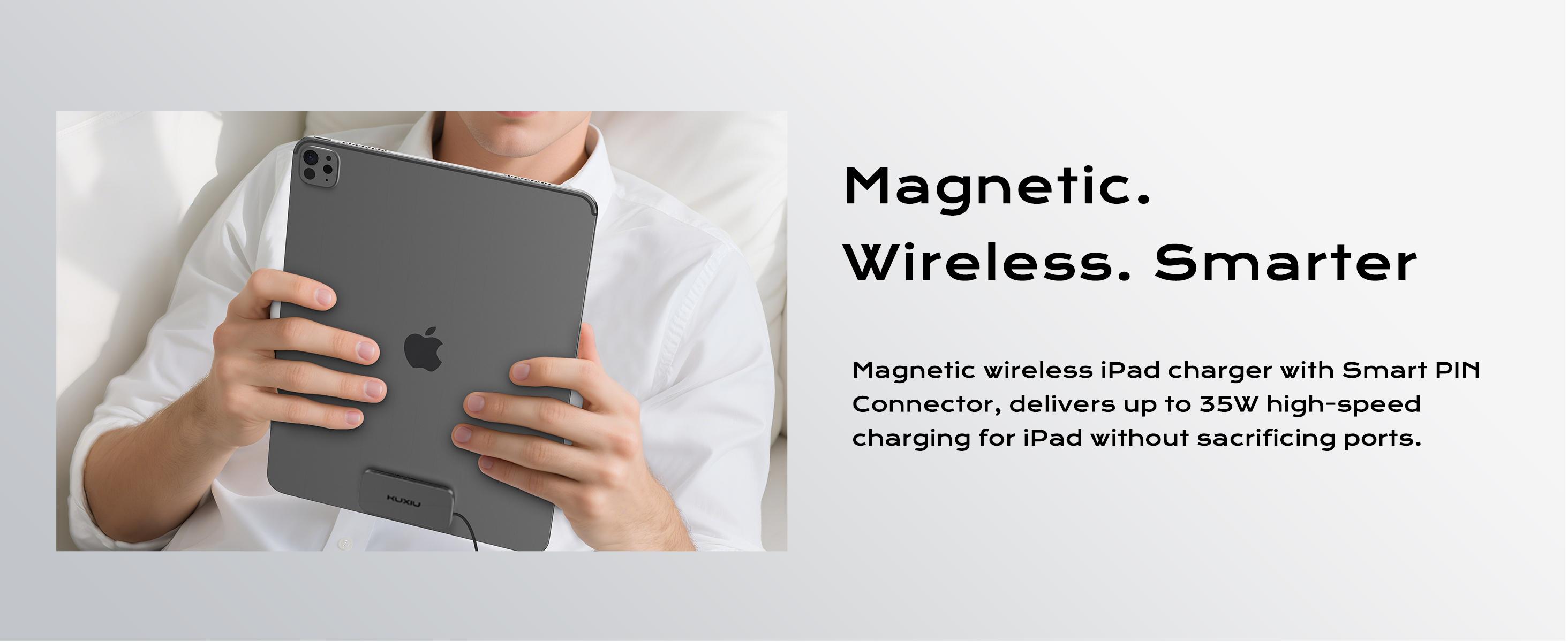 KUXIU Magnetic Smart Connector Charger for iPad Pro M4 11''/13'' 2024,Portable Fast Charging For iPad Pro 12.9'' 3rd/4th/5th/6th Gen,iPad Air 11''/13'' M2/M3,10.9''