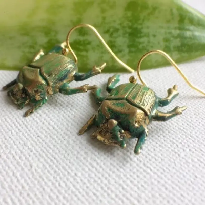 Women's Vintage Green Beetle Earrings - New Classic Insect Design, Female Fashion Pendant Accessories