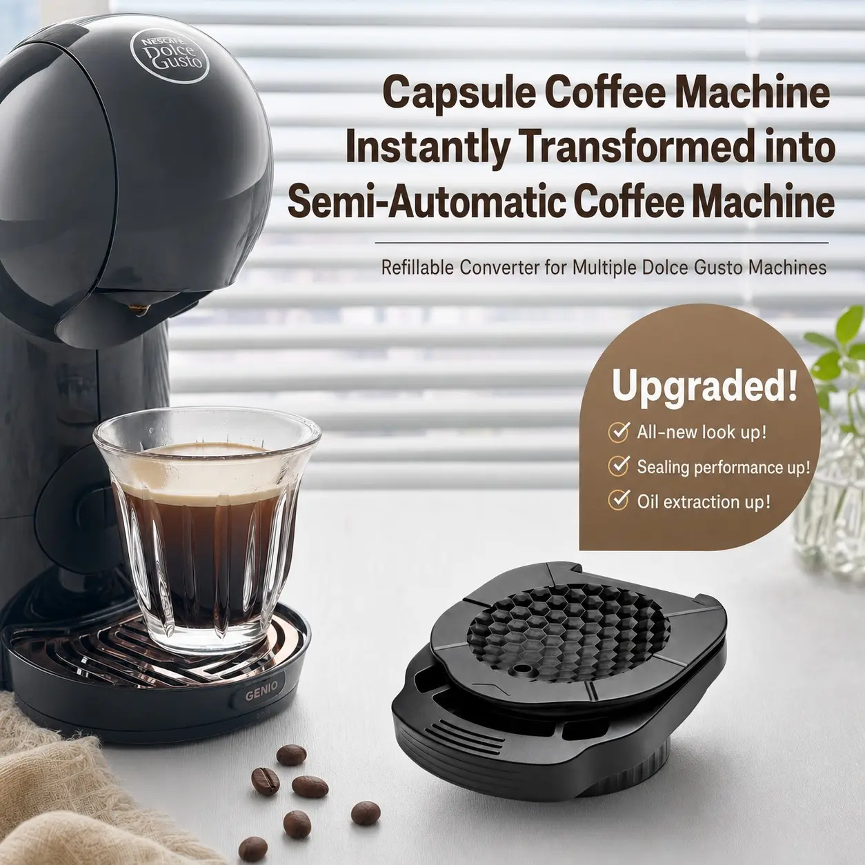 Reusable Capsule Adapter Compatible with Dolce Gusto Piccolo XS & Genio S Series, Refillable Coffee Capsule Converter, Food-Contact Tested Reusable PP Coffee Pod Adapter for Home Brewing