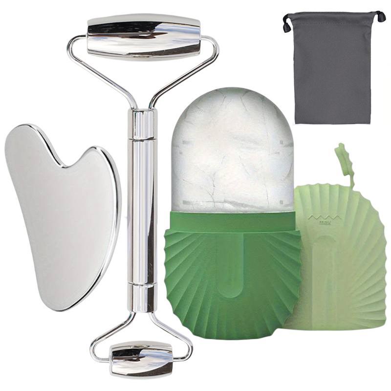 3-in-1 Facial Massage Care Set, 1 Set Stainless Steel Ice Face Roller & Scraping Set, Facial Care Tool for Lifting, Shaping and Massage, Home Beauty Tool