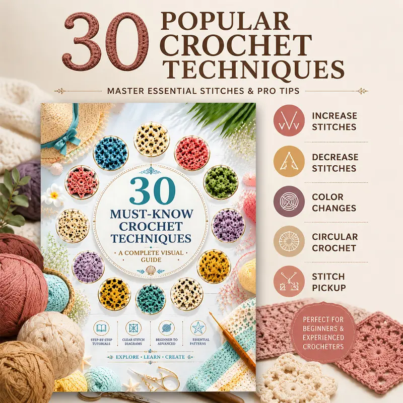 Complete Beginner Crochet Guide With Detailed Stitch Diagrams, Zero-Based Hand Knitting & Yarn Crocheting Full Handbook. Step-By-Step Graphic Tutorials Help New Learners Master Basic Knitting Skills Easily For Handmade DIY Craft Projects.