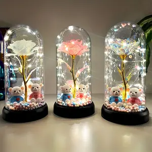 1pc Glow-in-the-Dark Artificial Rose Decoration with LED Glow Effect, Elegant Tabletop Centerpiece Sealed in Clear Dome, Battery Operated (AAA Batteries Not Included), Exquisite Craft Floral Ornament, Romantic Gift for Valentine’s, Mother’s Day, Wedding,