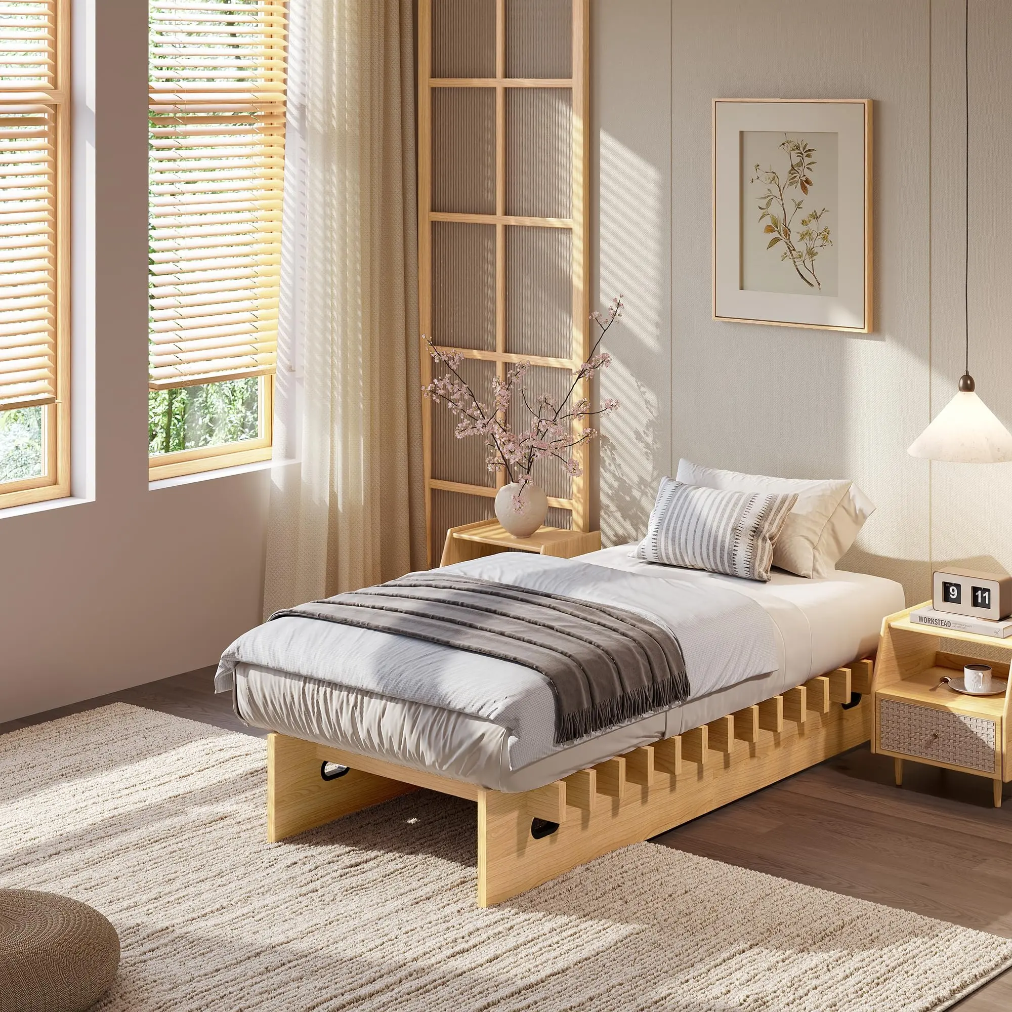 Twin/Full/Queen/King Size Wood Platform Bed Frame without Headboard – Easy Assembly, Low Profile, No Box Spring Needed, Noise-Free