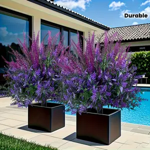 18.9 inches - 2 purple outdoor lavender plants with ground pegs - UV-resistant artificial plants, suitable for indoor/outdoor use, living room decor, garden and front door decorations, weddings, pies, home and office decor