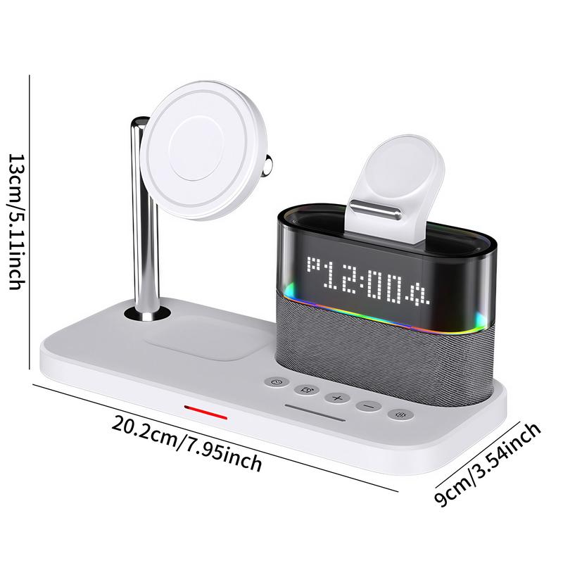 5-in-1 Wireless Charger with Clock, Mobile Magnetic Wireless Charger Stand for iPhone Apple Watch Airpods, for Magsafe Charger Set, Black Charging Station, for Smartphone, Cellphone, Electronic, Magnetic Charging Design, Charging Dock