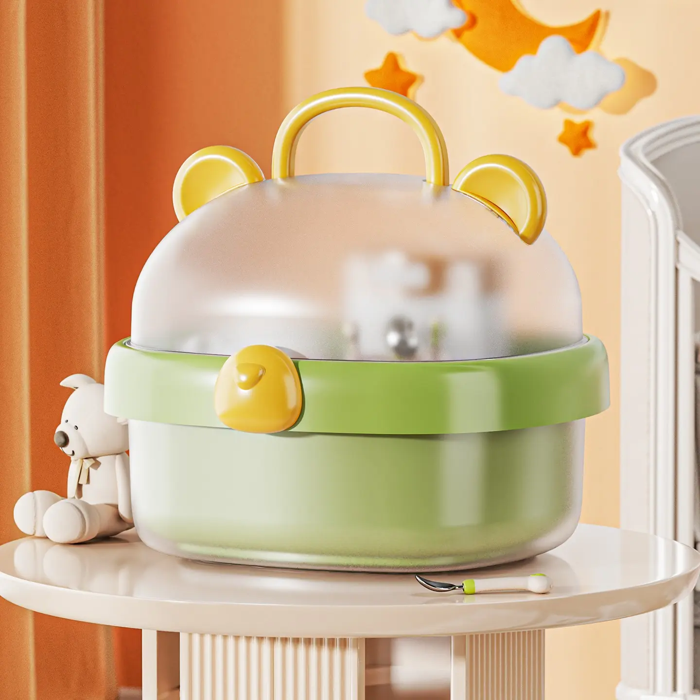 Home Use Baby Bottle Storage Box, Dust-Proof Infant Supplies Organizer, Water-Draining Dishware and Bottle Holder, Essential Nursery Item