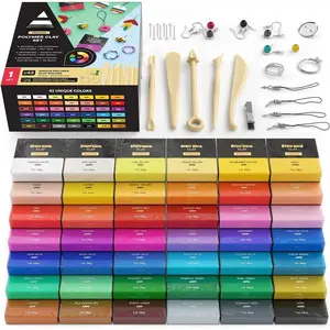 Polymer Clay Kit, 42 Colors with 5 Tools &  Findings, Oven-Bake Modeling Clay for Earrings, Charms, Miniatures,  & DIY Crafts