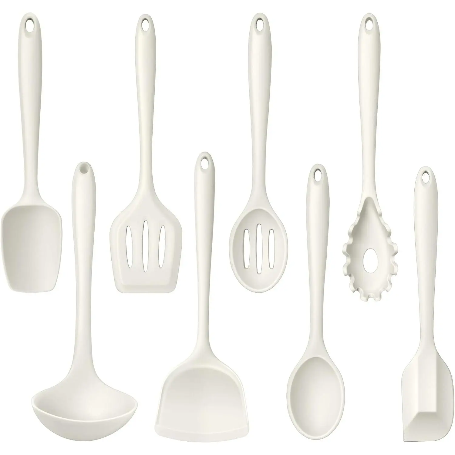 8 count Kitchen Cooking Utensils Set,  Utensil Sets, Heat Resistant Kitchen Gadgets Essentials for Nonstick Cookware with Spatula, Spoon, Tuner, Ladle, Dishwasher Safe, White