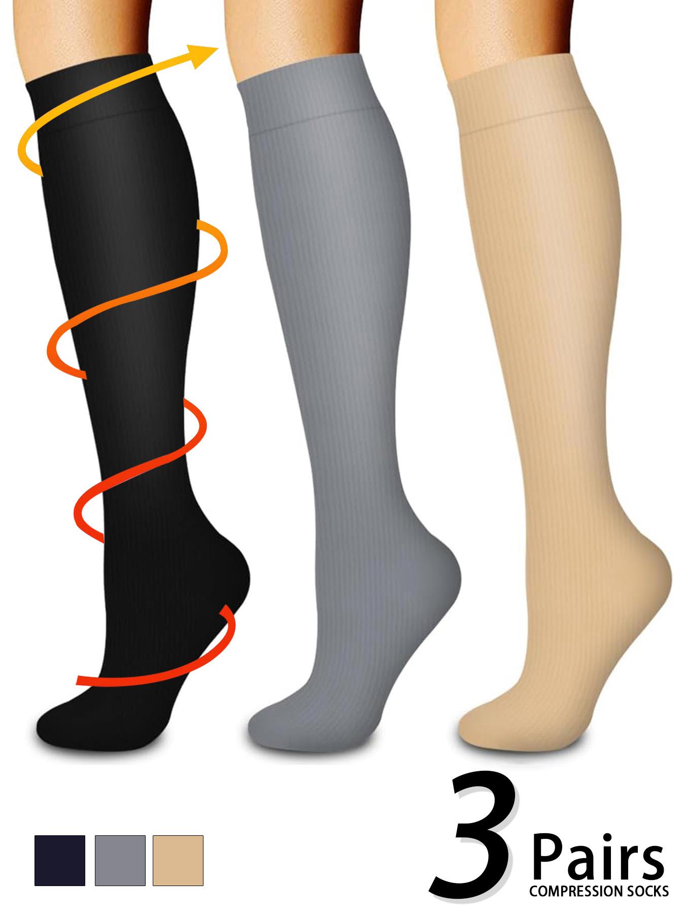 3 pairs of men's and women's compression socks with a compression rating of 15-20 mmHg in a knee-high design for running, performance and recovery, available in a range of colours to help improve circulation Sports Athletic Socks