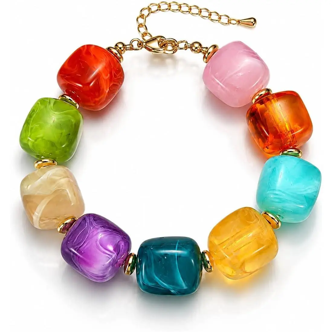 Chunky Beaded Bracelets for Women Statement  Bracelet Summer Boho Colorful White