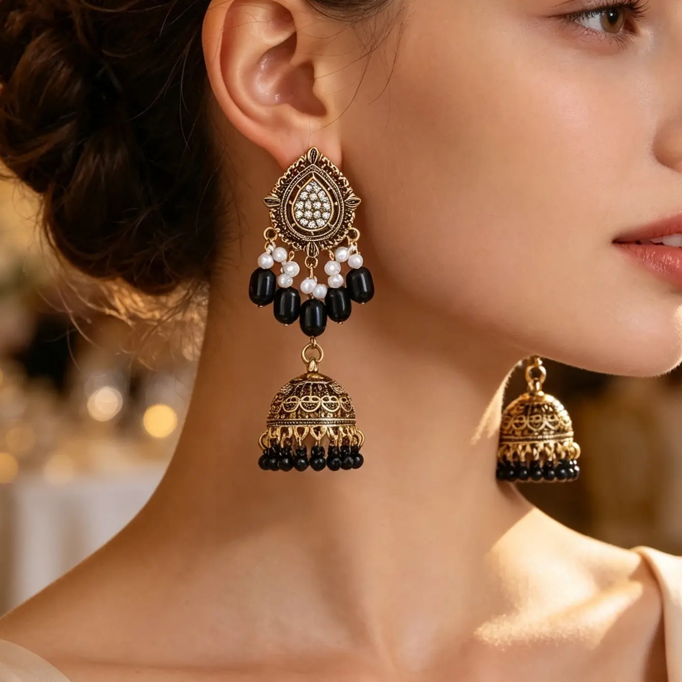 Large Bell Earrings, Retro & Unique Ethnic Waterdrop Beaded Tassel Earrings, Indian-Style Stud Earrings