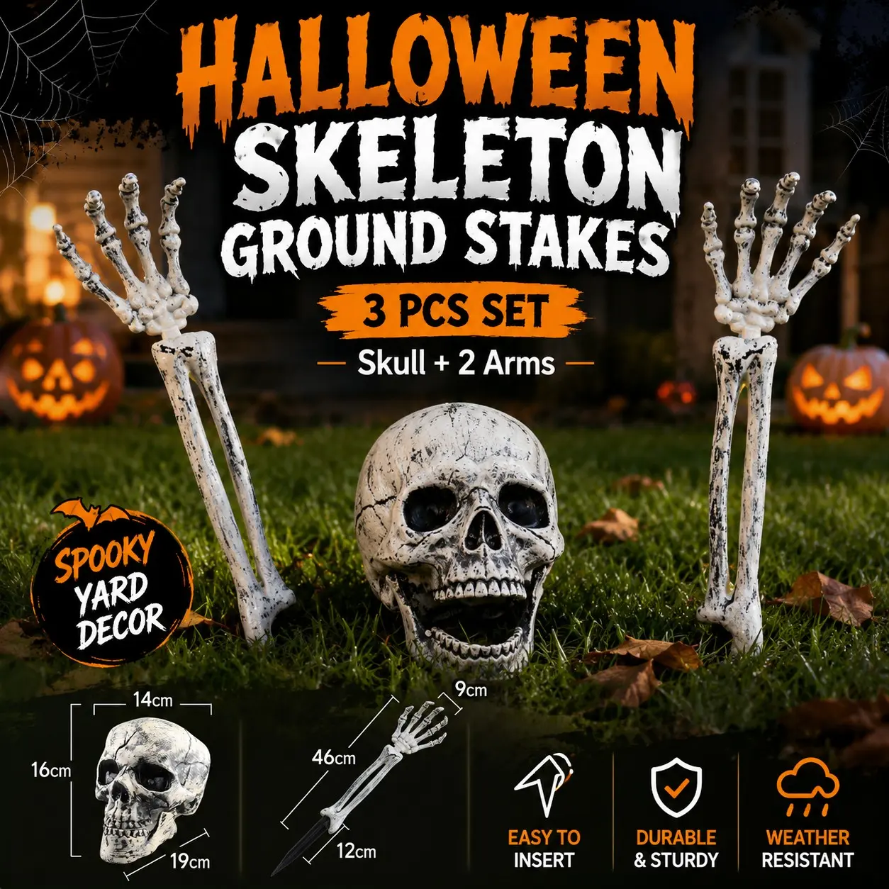 Halloween Decoration Realistic Plastic Hand Bone Skeleton, Halloween Yard Stake Ghost Hand Decorative Props, Halloween Ornament