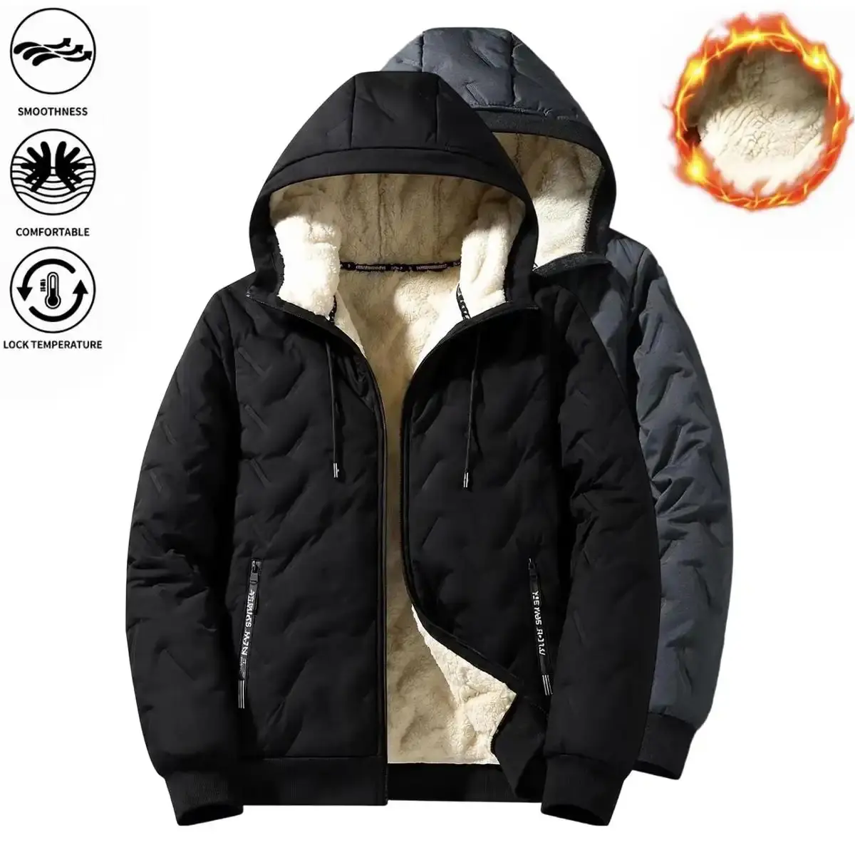 Men’s Sherpa Fleece Lined Winter Hooded Coat, Diamond Quilted Outer Shell, Full Zip Front, Deep Side Hand Pockets, Thermal Insulated Outerwear, Wind Resistant Casual Jacket for Daily Commute & Cold Season Activities