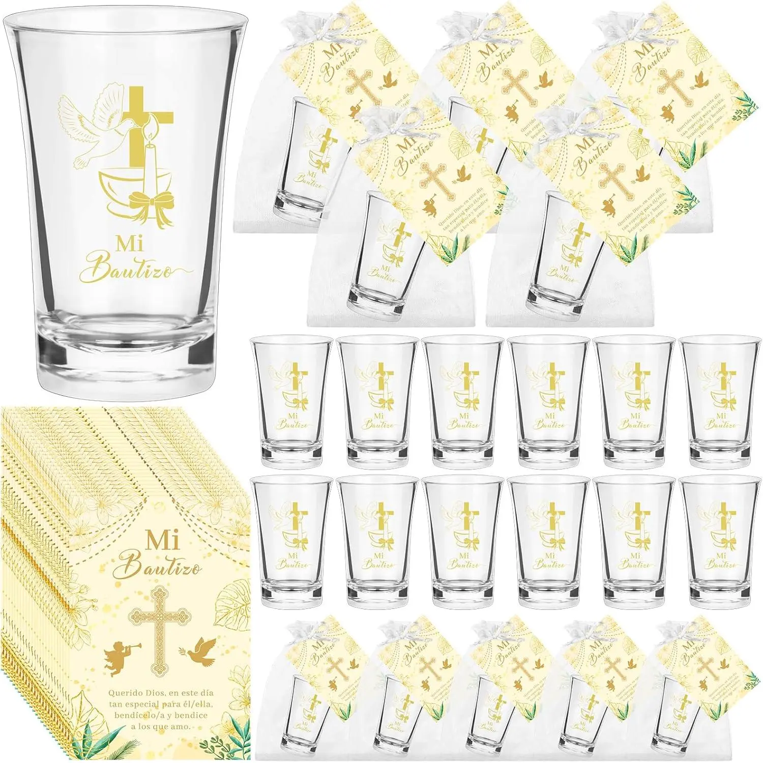25 Sets Mi Bautizo Acrylic Shot Glasses Party Favors Cielito Lindo Baby Shower Shot Glass with Thank You Cards and Bags Baptism Favors for Guests Baby Shower First Communion Christening