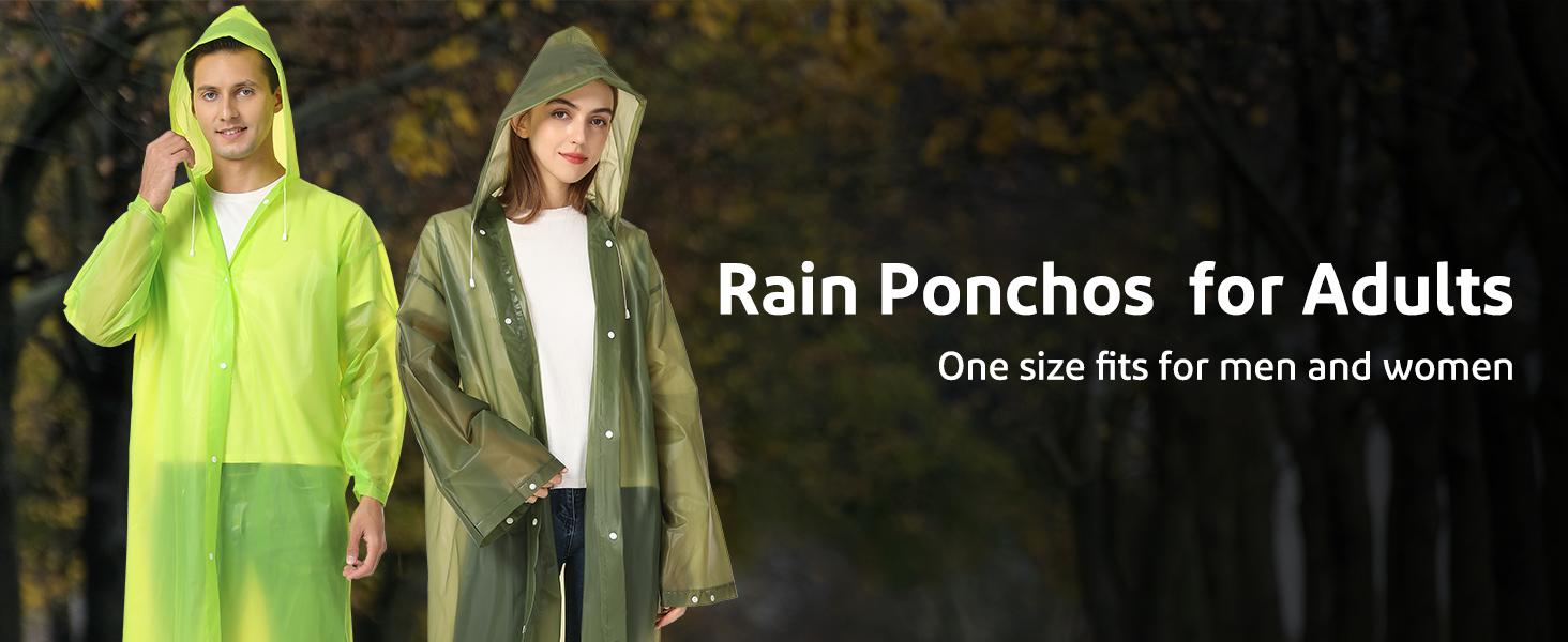 2 Pack Raincoats for Adults Reusable, EVA Rain Ponchos Lightweight Rain Coat Waterproof Rain Gear for Men and Women