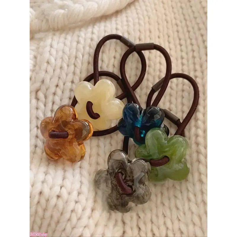 [Back To Shcool]Cute Flower Decor Hair Ties Scrunchie Scrunchies, Colorful Fashionable Hair Accessories for Women & Girls, Minimalist Headwear Suitable for Thick Hair, Hair Accessories Set