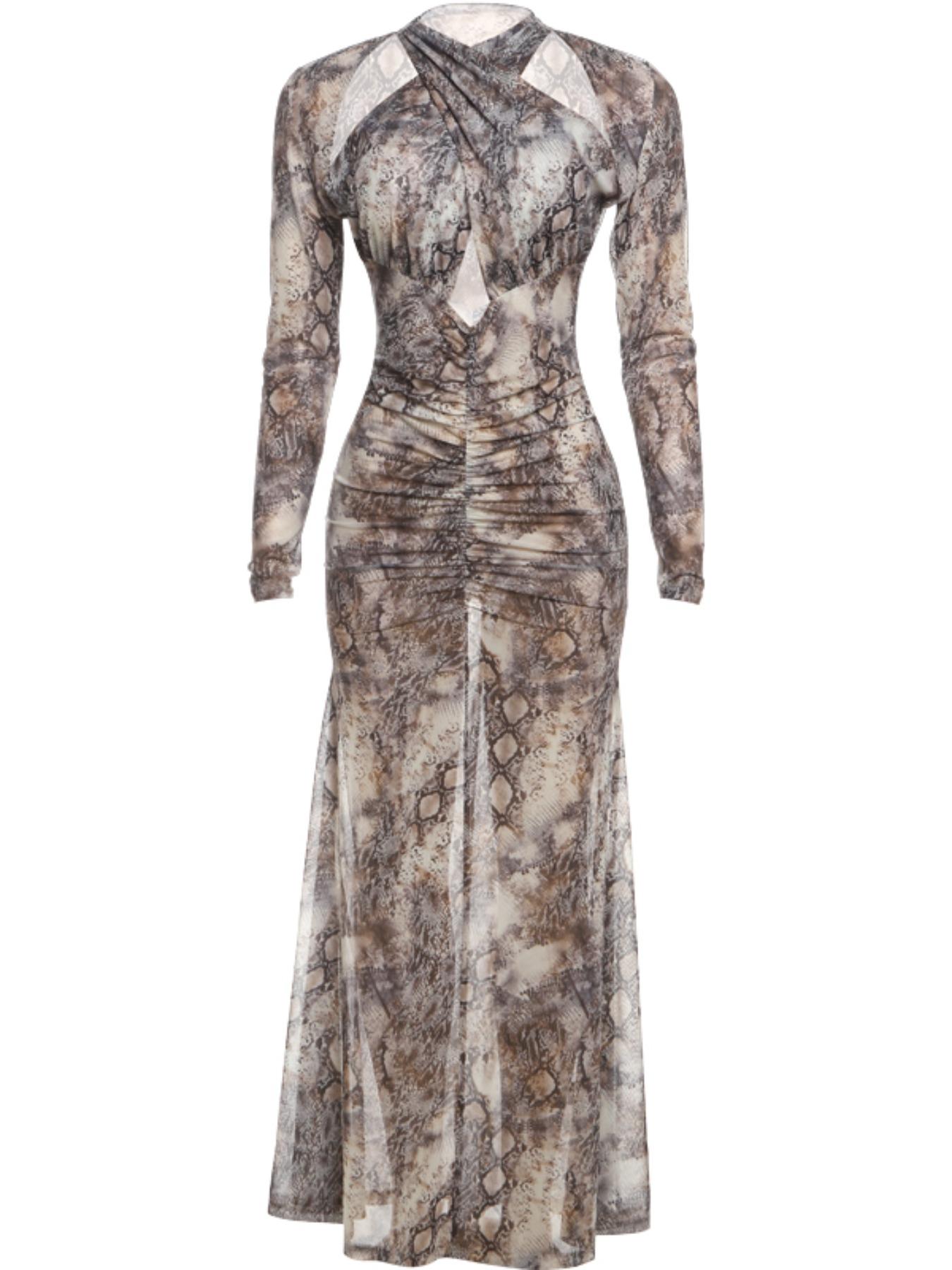 Women's Snake Print Halter Neck Dress, Sexy Backless Bodycon Midi Dress, Fall Fashion Sleeveless Party Dress, Casual Wear