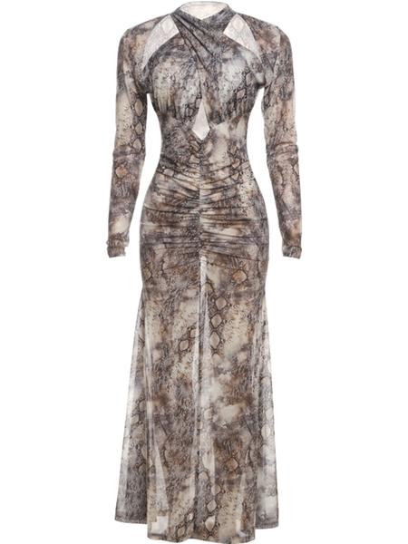 Women's Snake Print Halter Neck Dress, Sexy Backless Bodycon Midi Dress, Fall Fashion Sleeveless Party Dress, Casual Wear