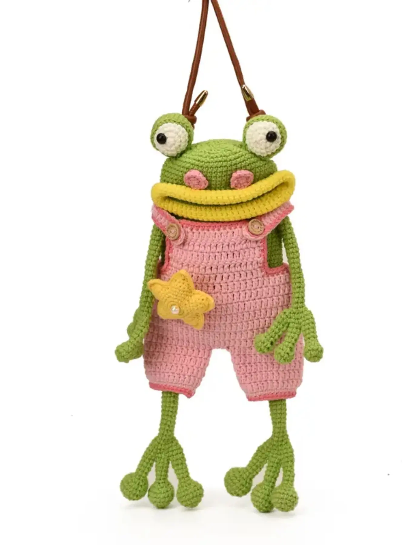 Hand Crochet Frog Crossbody Bag, Cartoon Figure Knitted Shoulder Purse, Adjustable Strap Cute Animal Sling Bag for Coin, Cards and Small Daily Accessories, Casual Crossbody Bags