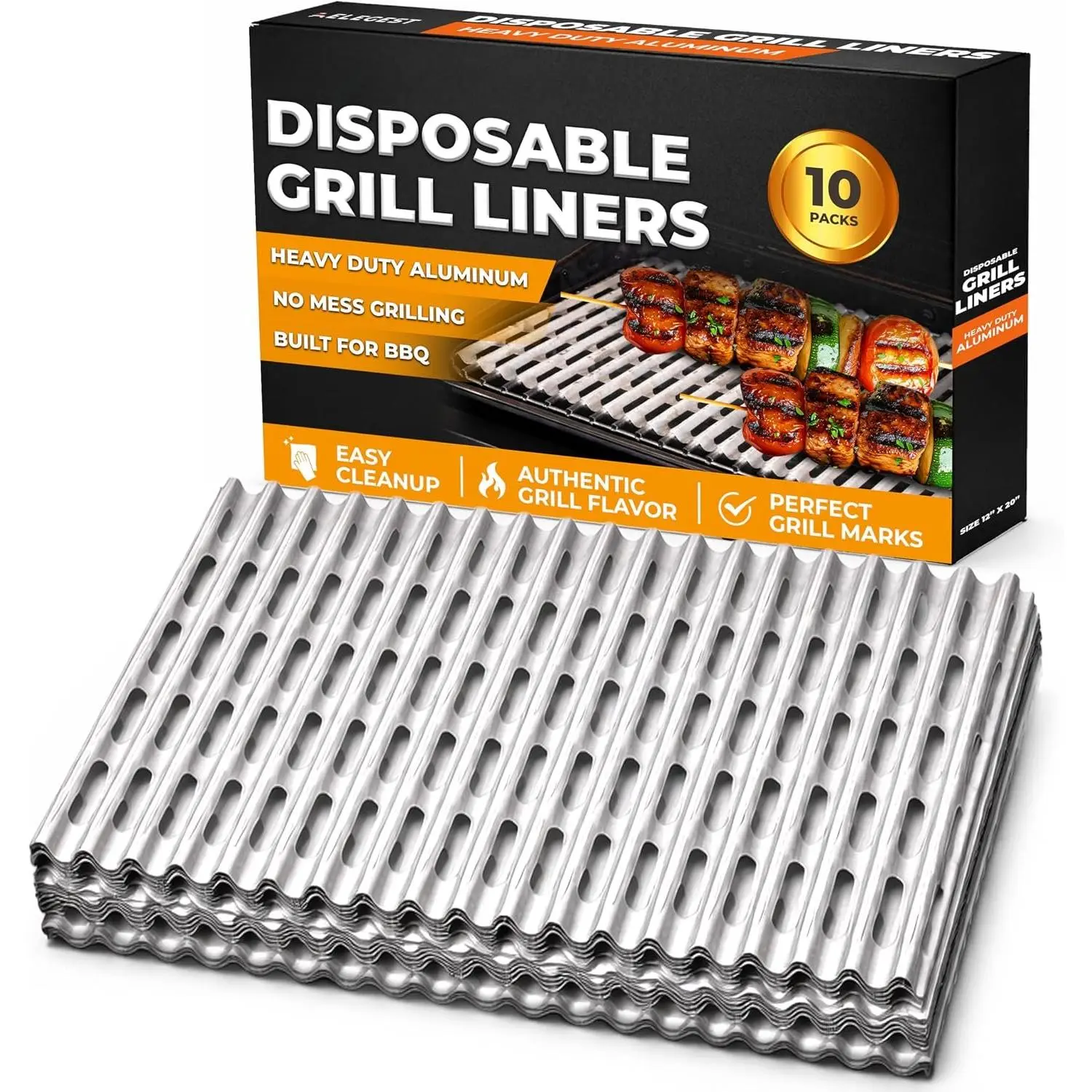 Disposable  Grill Liners & Grill Toppers | Heavy-Duty,  & Heat Resistant BBQ Foil Sheets |  for Public Park Grills, Outdoor BBQ, Camping & Tailgating | 12 x 20 Size, 10-Pack