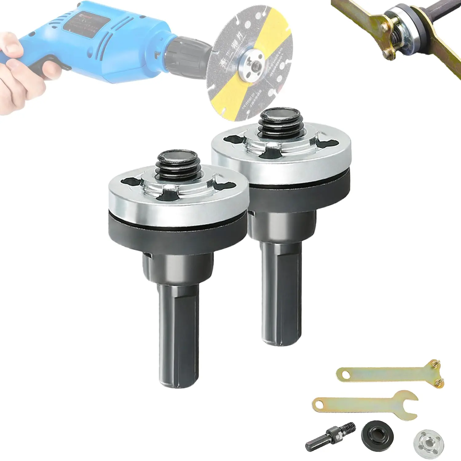 Electric Drill Angle  Connecting Rod Set, Angle  Tool Drill Arbor Mandrel Adaptor with  Grinders Flange Nuts, Flange Nuts and Spanner Wrench for 10 to 13 mm (2 Set)