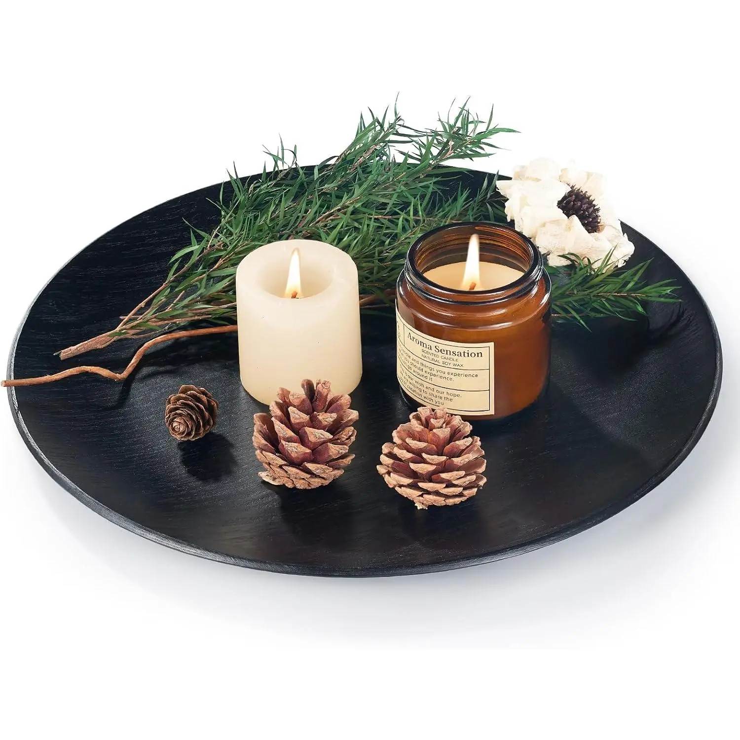 Black  Serving Tray: Round Decorative Tray for  Decor | 11.5" Serving Platters for Living Room/Ottoman/Bed/Kitchen/Bathroom/Breakfast/Bar - Easy to Clean Modern Coffee Table Tray