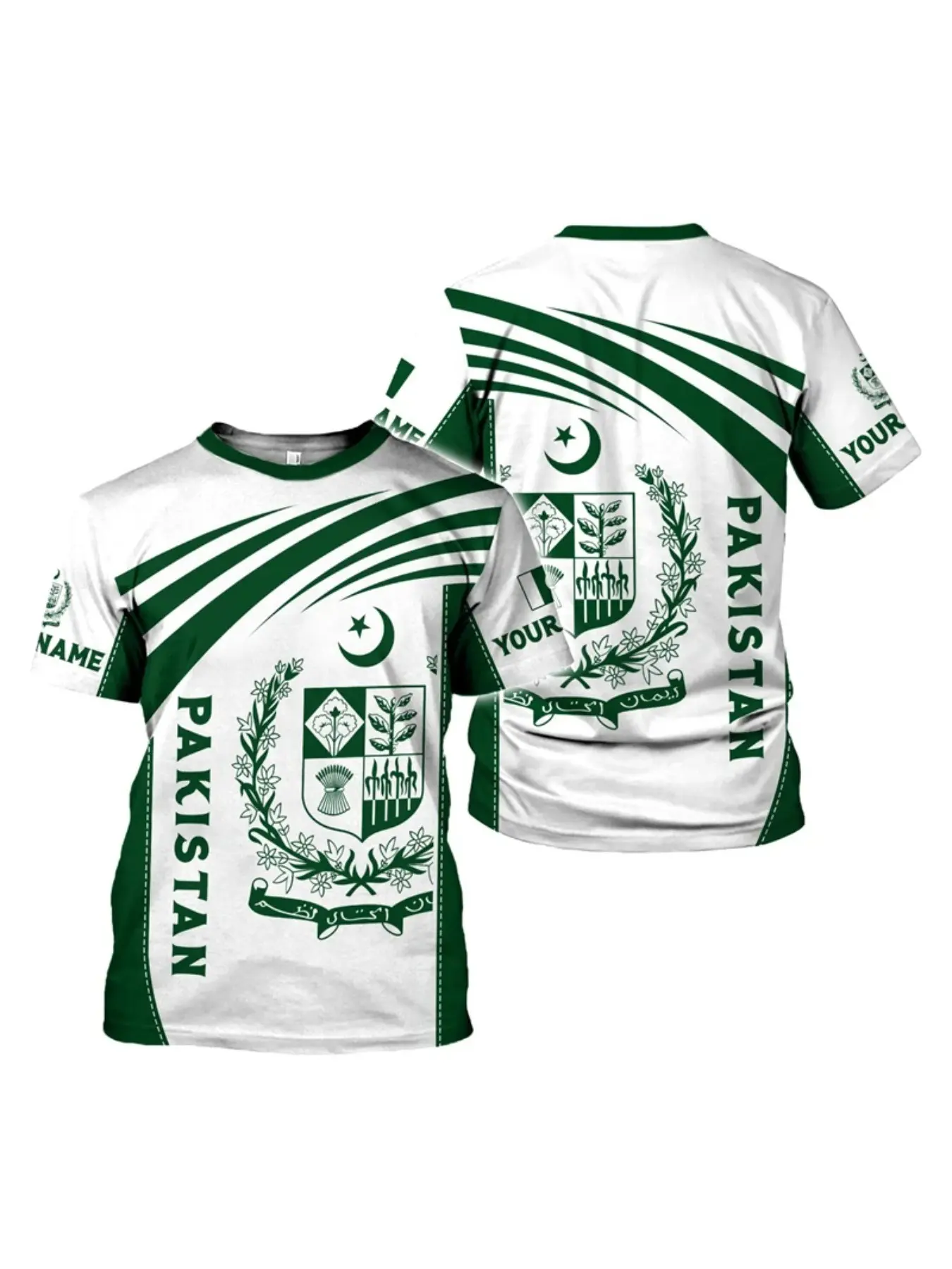 2026 New Pakistan 3D Print Streetwear Classic T-Shirt, Unisex National Emblem Flag Crescent Star, Casual Long Sleeve Round Neck, Loose Fit, Baggy, Breathable Summer Top