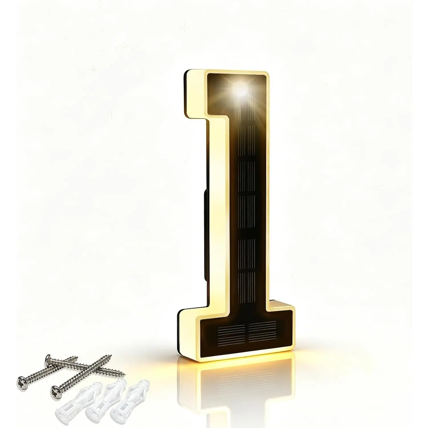 6.7" Solar Powered LED Lighted House Numbers for Outside, Waterproof Backlit Address Sign, Illuminated Personalized Number Plaque for Home Exterior Apartment Hotel Factory (Black-1, 6.7 INCH)Gift