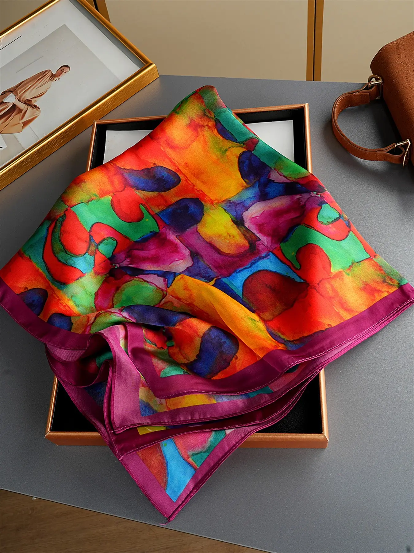 Luxury Floral Print Scarf, Fashionable Square Shawl, 70x70cm Polyester Wrap, Casual Women's Accessory, All-Season Headscarf