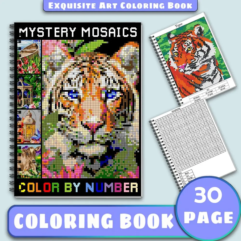 Adult Mystery Mosaic Color by Number Book A5, Crafts, 30 Thick Pages, Single-Sided Print, Relaxing Coloring Book, Stress Relief, Calm Mood, Perfect Gift for Easter, Women's Day, Mother's Day, Birthdays, Parties for Adults, Teens & Colleagues