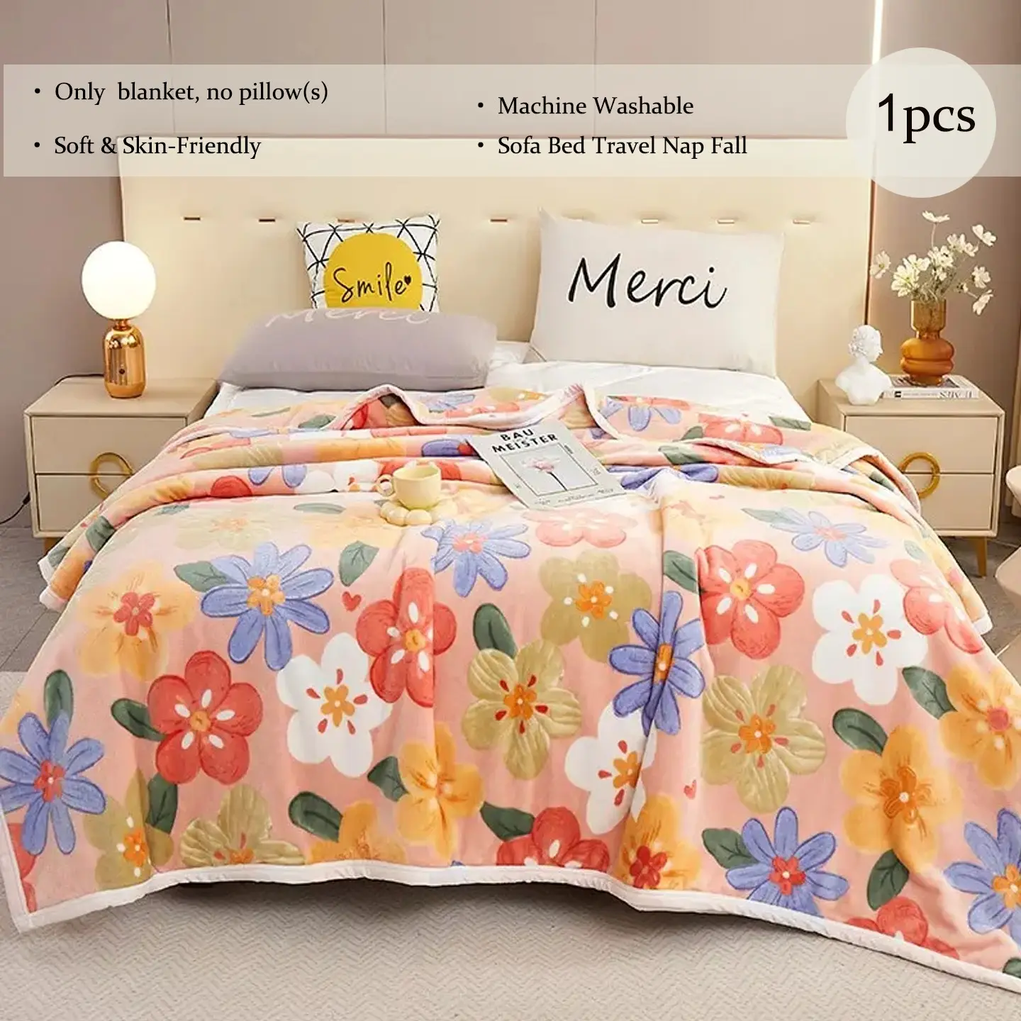 1PC Floral Print Cloud Fleece Throw Blanket, Warm Soft Plush Multi-Purpose Bed Couch Nap Cover, Reactive Printing Machine Washable Blanket for Bedroom Sofa, Decorative Sofa Blanket, Multiple Sizes & Patterns Available