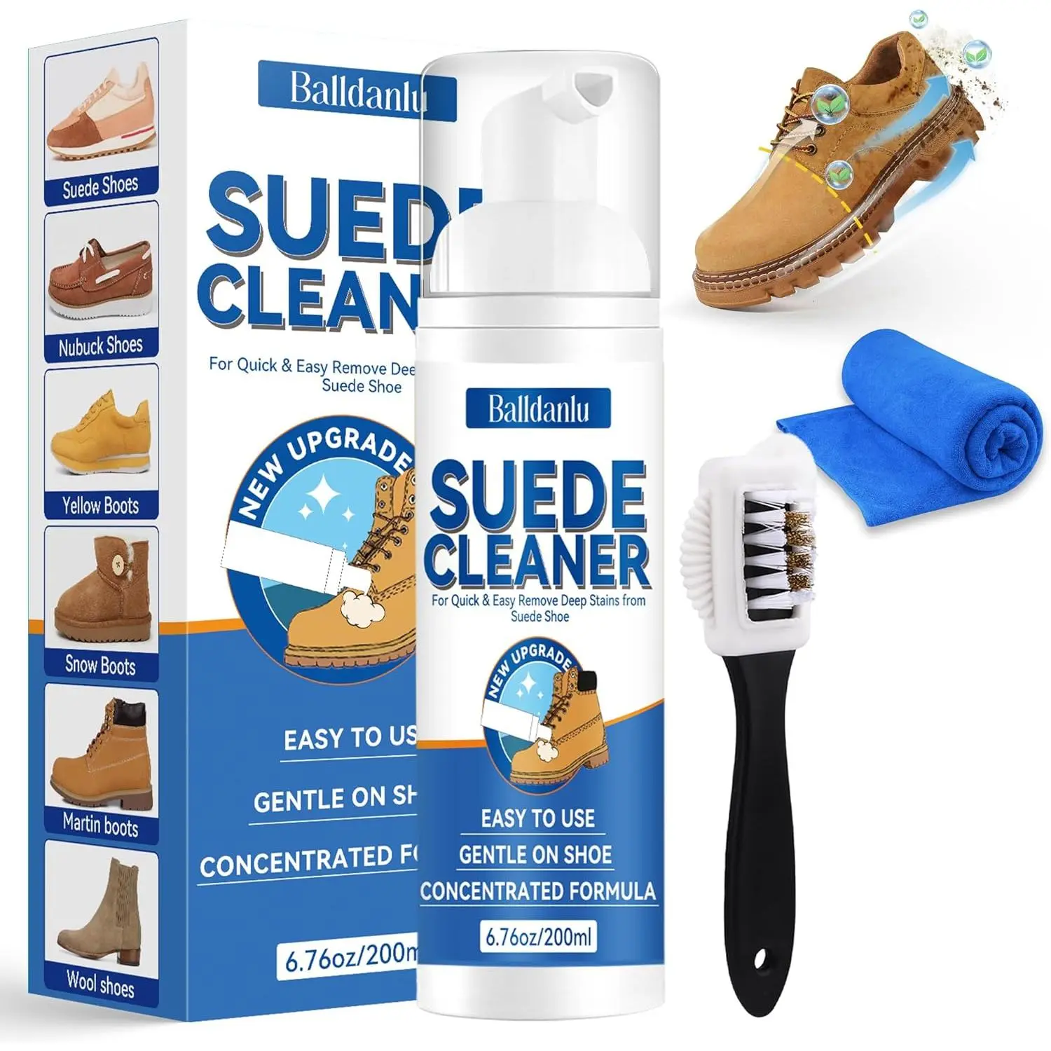 Suede Shoe Cleaner, 6.76 Oz Nubuck Cleaner with Brush and, No-Rinse for, Boots, Knit, Canvas