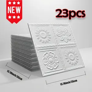 23pcs 3D Retro Xpe Foam Wallpaper, Waterproof Decorative Wall Stickers, Easy Clean, Oil-Resistant, for Bedroom, Kitchen, Bathroom, Living Room
