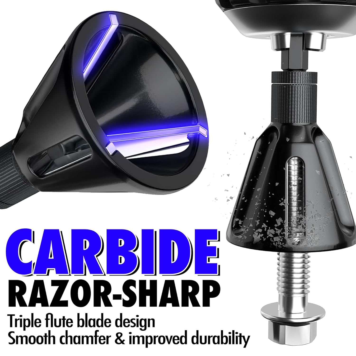 Deburring External Chamfer Tool, with Tungsten Carbide , Deburring Chamfering Drill Bit, Remove Burr Tools Quick Release Hex Shank. Improved Durability and Sharpness. Fits 3/16" to 1".