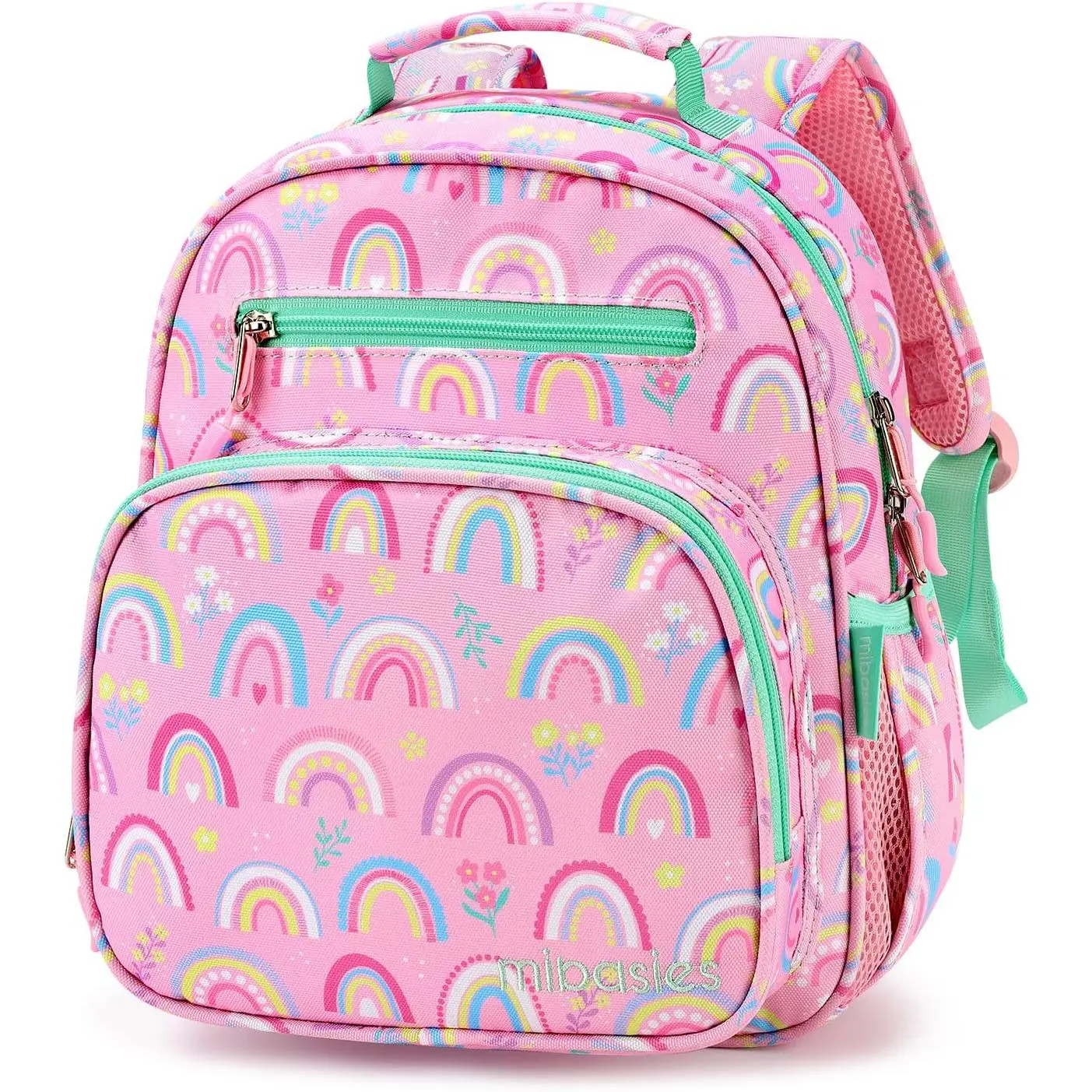 P-FJ07    Toddler Backpack for Girls 2-4: Cute Kids Backpacks for Girls - Preschool Kindergarten Backpack - Rainbow Pink