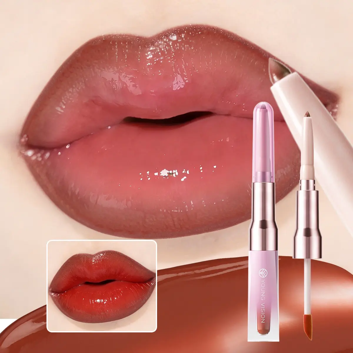 YOUNG VISION  Dual-Ended Lip Makeup Pen, Precision Lip Liner and Gloss, Smooth and Hydrating, Long-Lasting Wear, Perfect for All Skin Types