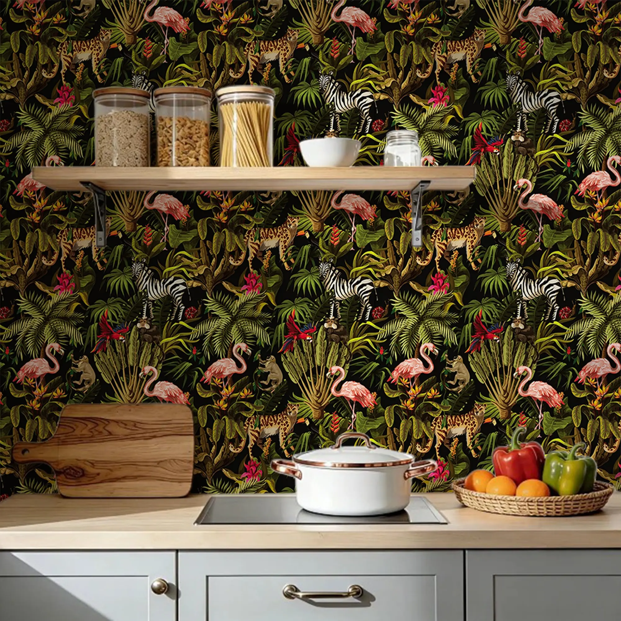 Tropical Rainforest Plant and Animal Self-Adhesive Wallpaper, Easy Install, Removable, 44x300/500cm, Home Decor, Halloween Theme