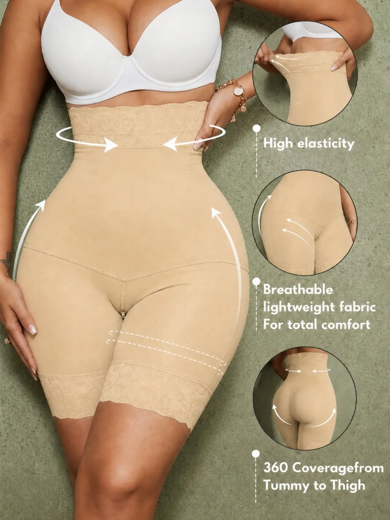 1 Count Women's Solid Color Slimming Butt Lifter High Waist Seamless Shaperwear Shorts, Fajas, Butt Lifting And Tummy Control Shaperwear Panty, Shaping Panties, Colombian Body Shaper Bottoms, Comfortable Briefs, Waist Trainer, Suitable for Daily, Sport