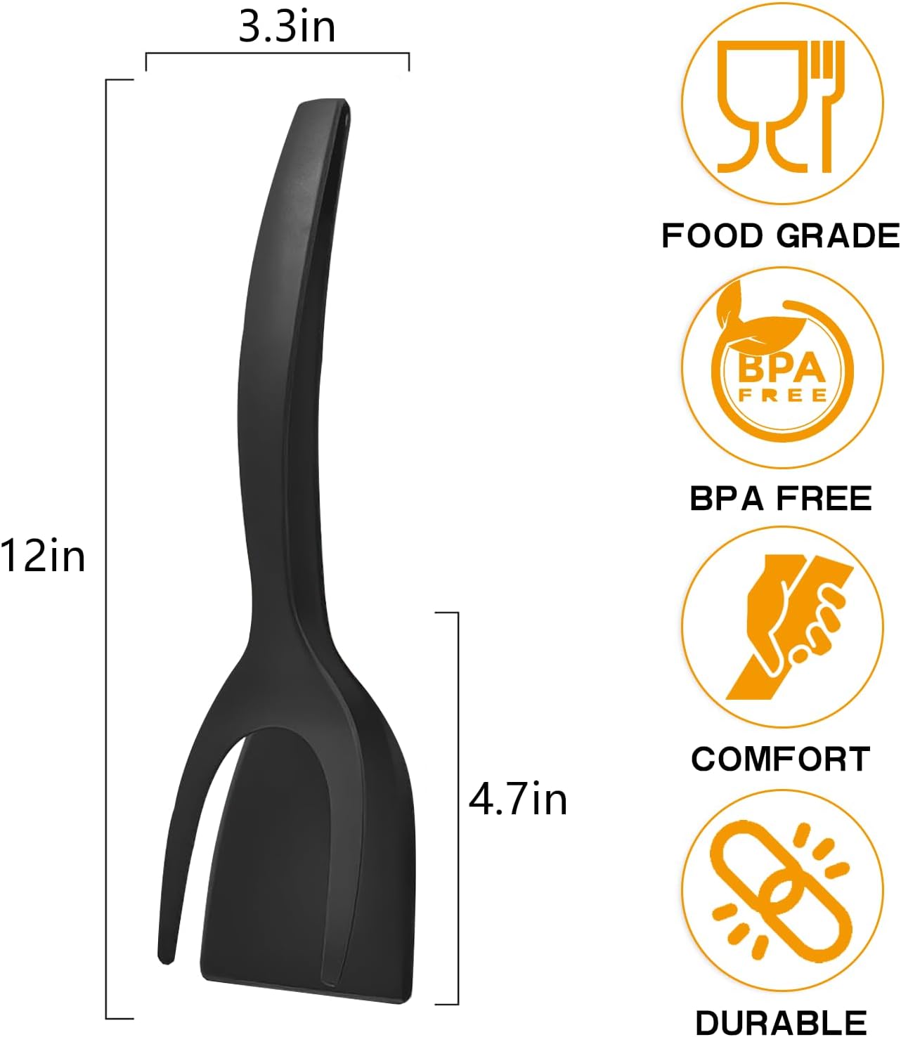 2-in-1 Silicone Shovel & Tweezers Tongs - Black Egg Flipper Pancake Steak Turner Omelet Maker Spatula Fish French Toast Tongs for Home Kitchen Cooking Tools Utensils