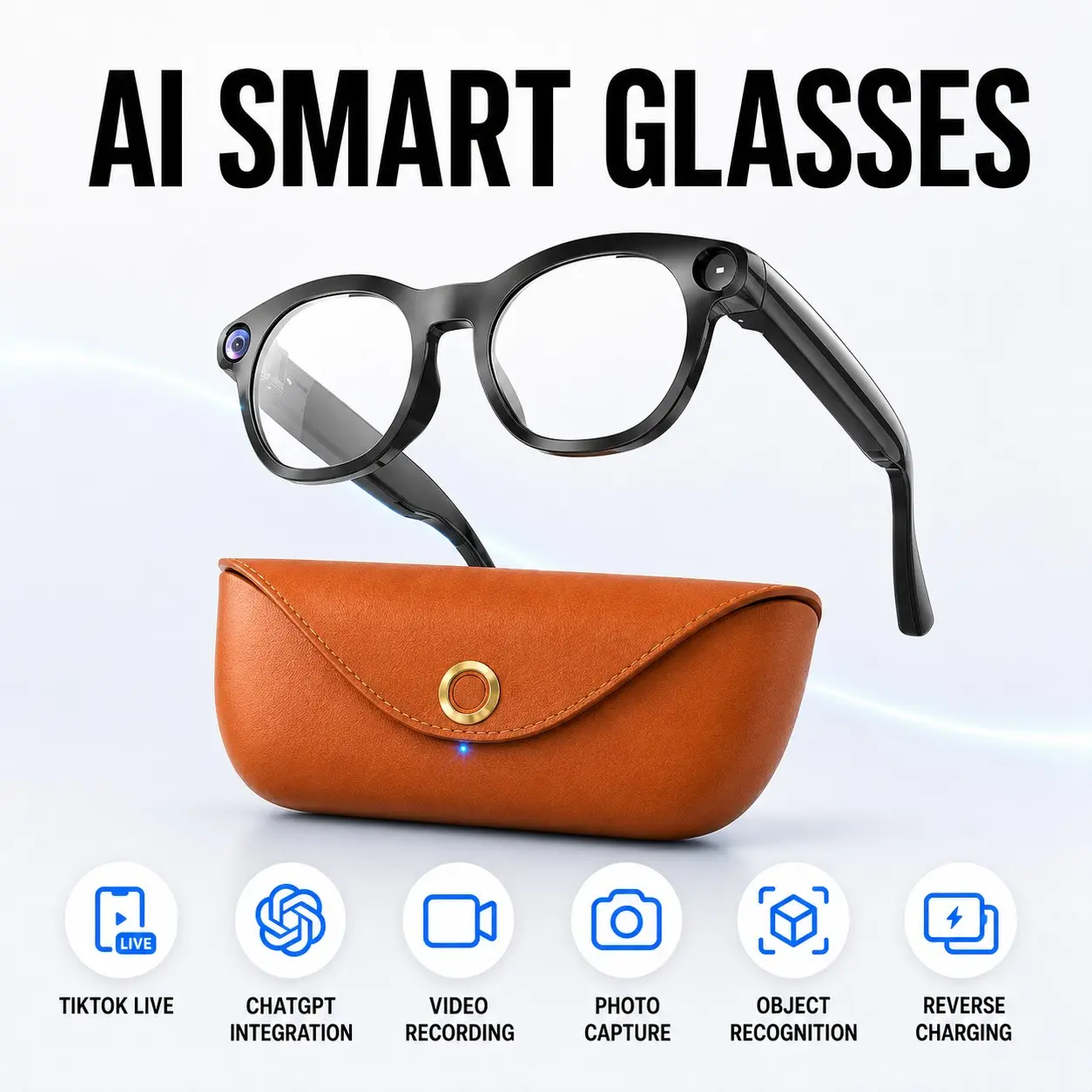 Smart Glasses with Camera, Your POV, Perfectly Steady – Video Camera Glasses, 8MP Camera Glasses with Real-Time AI Translation,One Click Audio Recording,AI Simultaneous Interpretation ,WiFi Transfer, 290Mah Battery