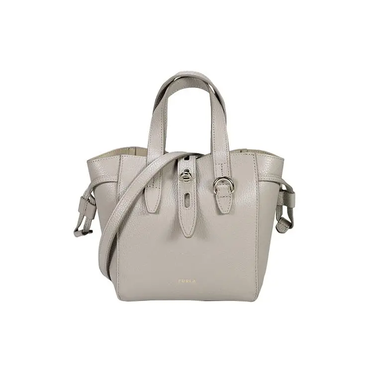 Furla Net17 Mini Tote Bag for Women – Smooth Calfskin Drawstring and Tab-Closure Handbag in Marble Gray