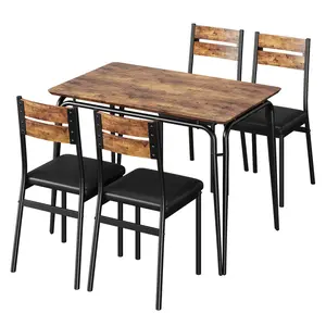 GARVEEDining Table Set for 4, Kitchen Table and Chairs for 4, 5 Piece Kitchen Dining Room Table Set, Space-Saving Wood Modern Rectangle Dinner Table Dinette Furniture for Home, Office, Brown