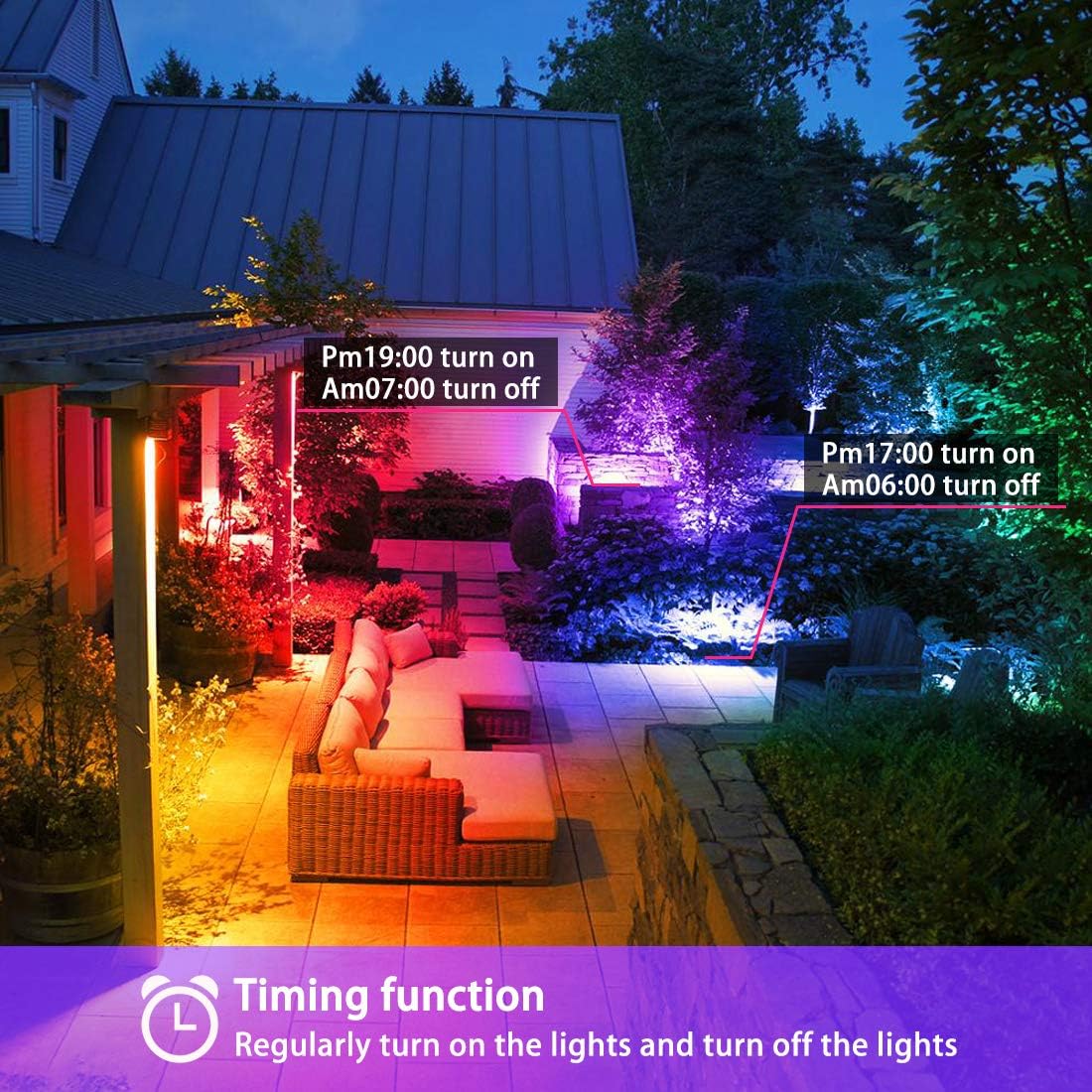 Led Flood Light Outdoor, 50W RGB Color Changing Landscape Lighting with Remote, Timing - 12 Colors - 4 Modes, IP66 ,  3-Plug, (Pack of 2)