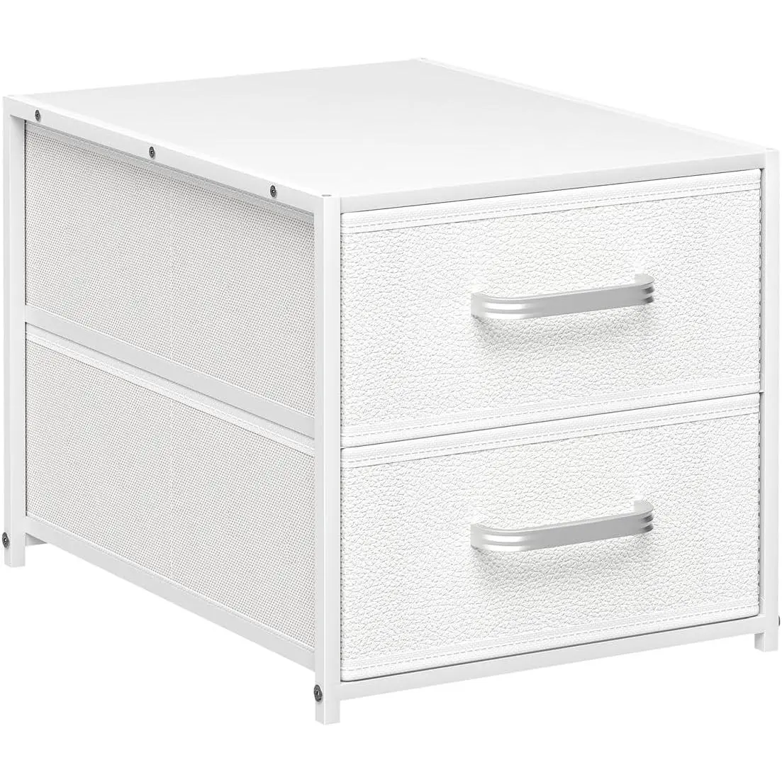 Stackable Storage Drawers - 2 Tier Closet Organizer with Metal Handles and Metal Frame, Collapsible Fabric Bins Dresser for Bedroom, Dorm, Office, White, 1 Pack