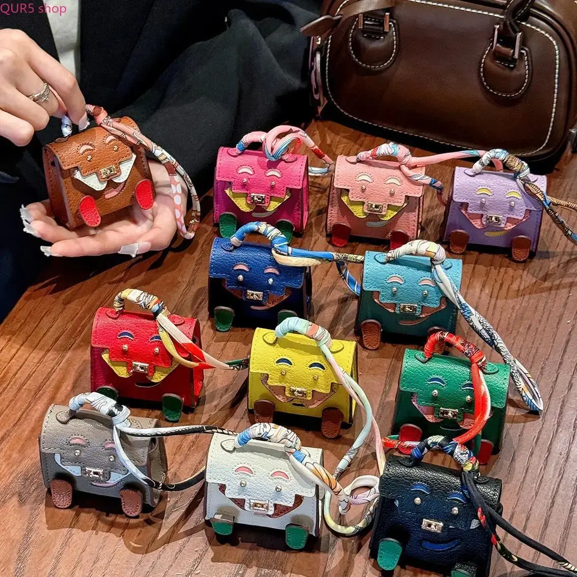 2026 Mini Tiny Pu Leather Bag-Shaped Pendant Earphone Case, Decorative Protective Cover Compatible With Airpods Series And Galaxy Buds Multiple Models