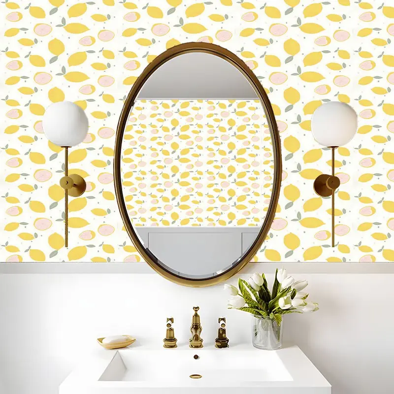 Cute Cartoon Lemon Pattern Peel And Stick Wallpaper,Removable Self Adhesive Contact Paper for Bedroom,Living Room,Kitchen,Fashion Aesthetic Wall Decor Roll,No Residue & Easy Install Paper, Perfect Gift for Girls & Home Decor Lovers