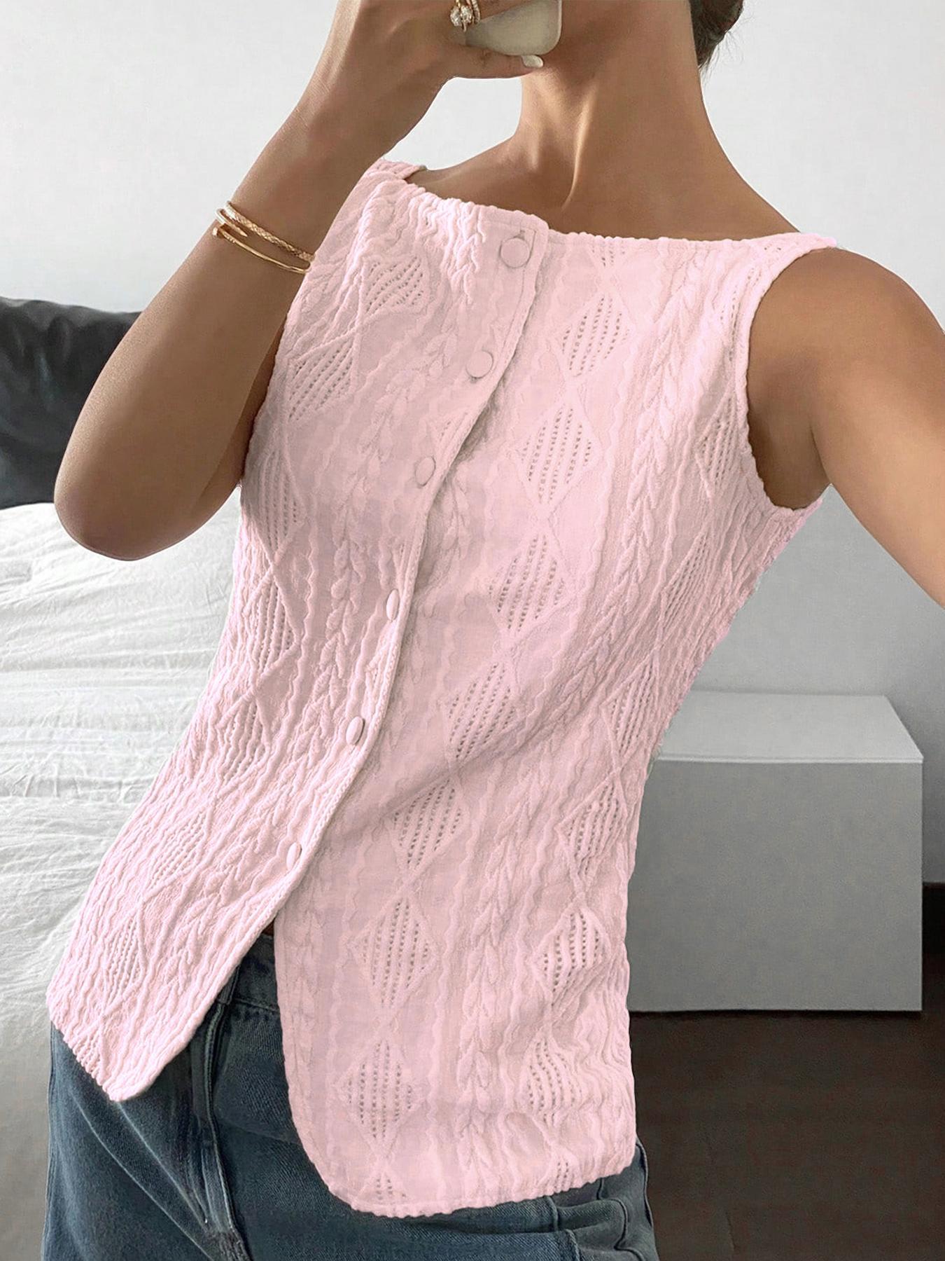 Women's Geometric Pattern Button Front Tank Top, Casual Fitted Sleeveless Top for Daily Wear, Ladies Clothes for All Seasons